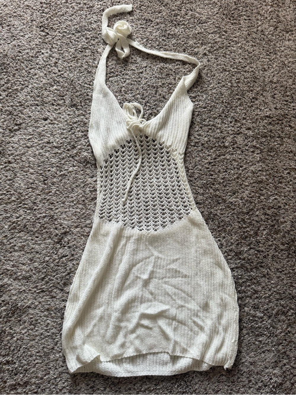 Cream Crochet Halter Mini Dress